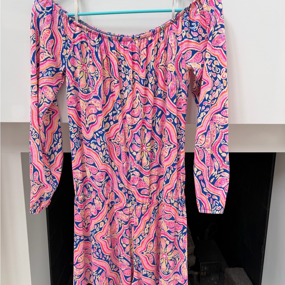 Lilly Pulitzer Pink & Navy Paisley Off-Shoulder Maxi Dress